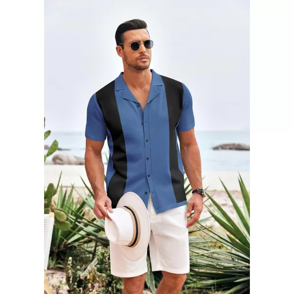 COOFANDY Mens Polo Shirts Vintage Bowling Shirt Casual Button Down Shirts Short Sleeve Knit Shirt Summer Hawaiian Beach Shirt