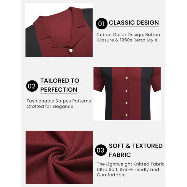 COOFANDY Mens Polo Shirts Vintage Bowling Shirt Casual Button Down Shirts Short Sleeve Knit Shirt Summer Hawaiian Beach Shirt