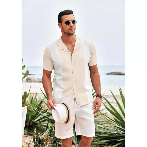 COOFANDY Mens Polo Shirts Vintage Bowling Shirt Casual Button Down Shirts Short Sleeve Knit Shirt Summer Hawaiian Beach Shirt