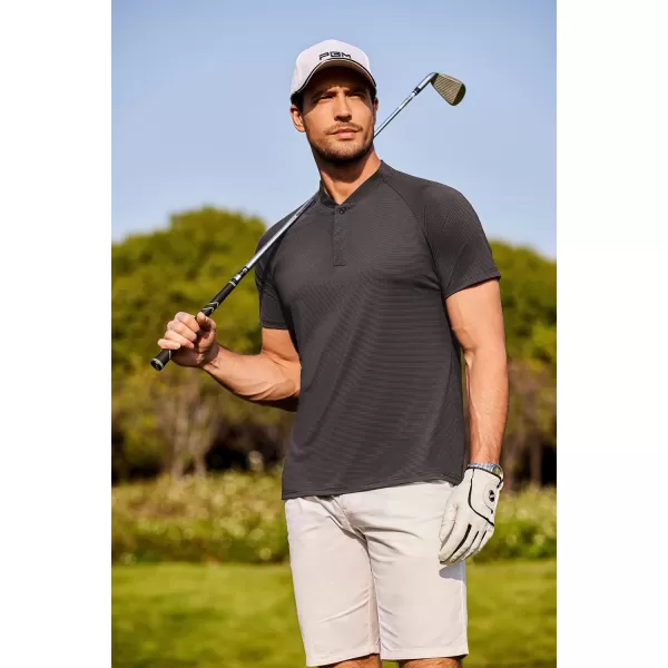 COOFANDY Men's Quick Dry Golf Polo Shirts Short Sleeve Henley Shirt Active Athletic Collarless Sports T Shirts