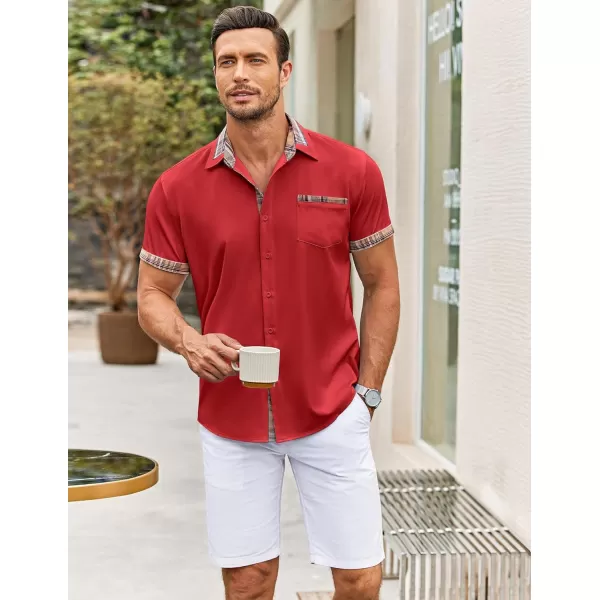 COOFANDY Mens Short Sleeve Dress Shirts Casual Wrinkle Free Shirt Plaid Collar Summer Button Down Shirts
