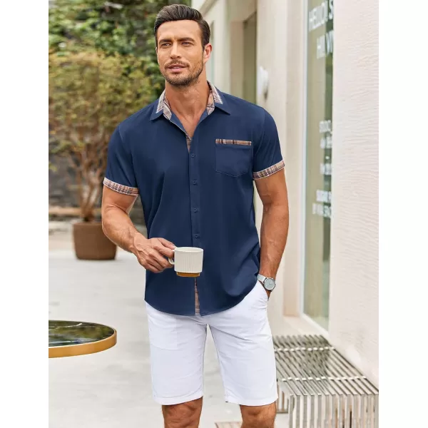 COOFANDY Mens Short Sleeve Dress Shirts Casual Wrinkle Free Shirt Plaid Collar Summer Button Down Shirts