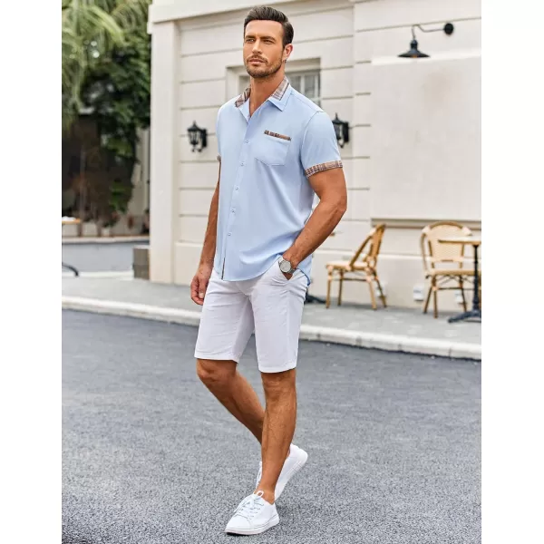 COOFANDY Mens Short Sleeve Dress Shirts Casual Wrinkle Free Shirt Plaid Collar Summer Button Down Shirts