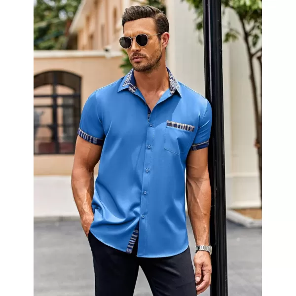 COOFANDY Mens Short Sleeve Dress Shirts Casual Wrinkle Free Shirt Plaid Collar Summer Button Down Shirts