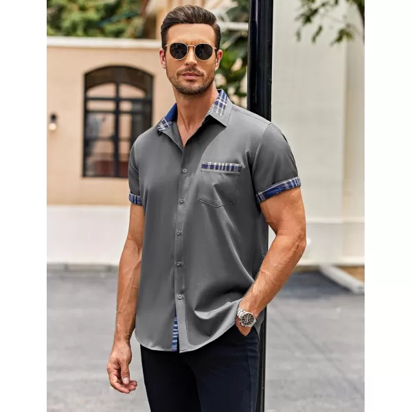 COOFANDY Mens Short Sleeve Dress Shirts Casual Wrinkle Free Shirt Plaid Collar Summer Button Down Shirts