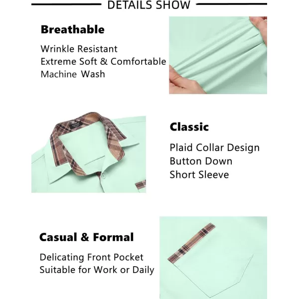 COOFANDY Mens Short Sleeve Dress Shirts Casual Wrinkle Free Shirt Plaid Collar Summer Button Down Shirts