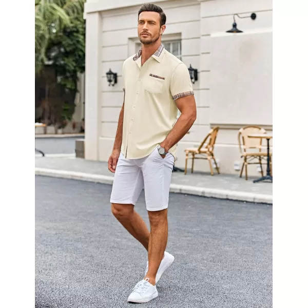 COOFANDY Mens Short Sleeve Dress Shirts Casual Wrinkle Free Shirt Plaid Collar Summer Button Down Shirts