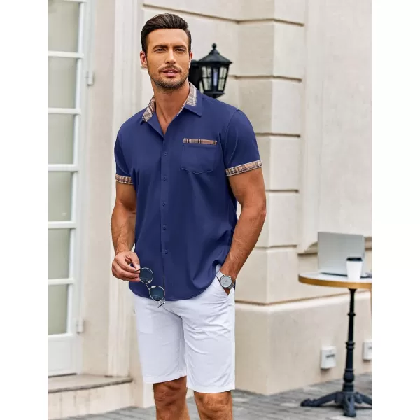 COOFANDY Mens Short Sleeve Dress Shirts Casual Wrinkle Free Shirt Plaid Collar Summer Button Down Shirts