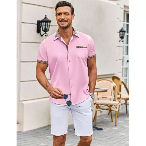 COOFANDY Mens Short Sleeve Dress Shirts Casual Wrinkle Free Shirt Plaid Collar Summer Button Down Shirts