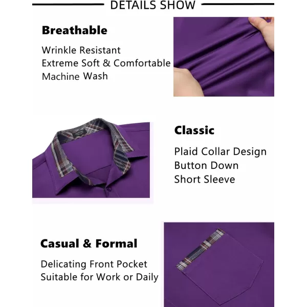 COOFANDY Mens Short Sleeve Dress Shirts Casual Wrinkle Free Shirt Plaid Collar Summer Button Down Shirts