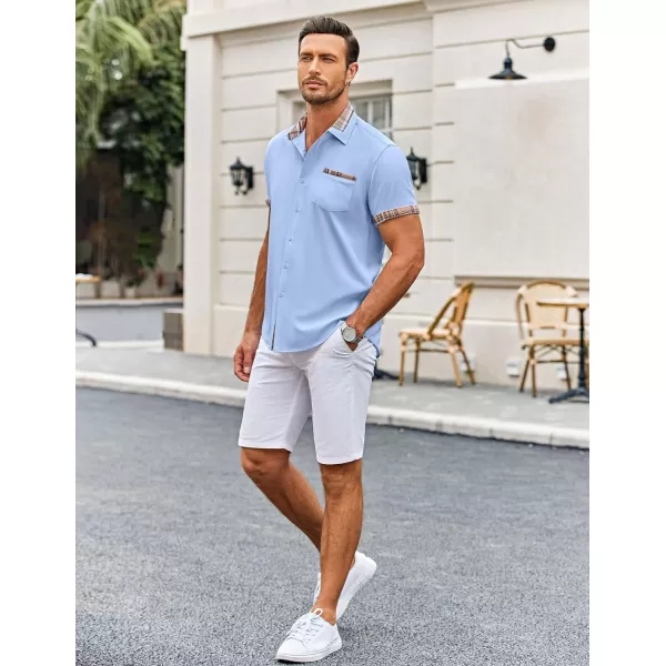 COOFANDY Mens Short Sleeve Dress Shirts Casual Wrinkle Free Shirt Plaid Collar Summer Button Down Shirts