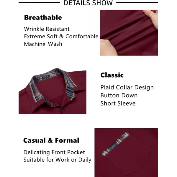 COOFANDY Mens Short Sleeve Dress Shirts Casual Wrinkle Free Shirt Plaid Collar Summer Button Down Shirts