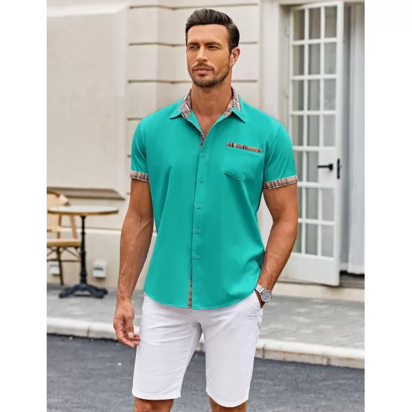 COOFANDY Mens Short Sleeve Dress Shirts Casual Wrinkle Free Shirt Plaid Collar Summer Button Down Shirts