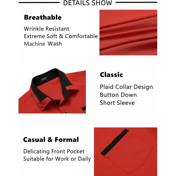 COOFANDY Mens Short Sleeve Dress Shirts Casual Wrinkle Free Shirt Plaid Collar Summer Button Down Shirts)