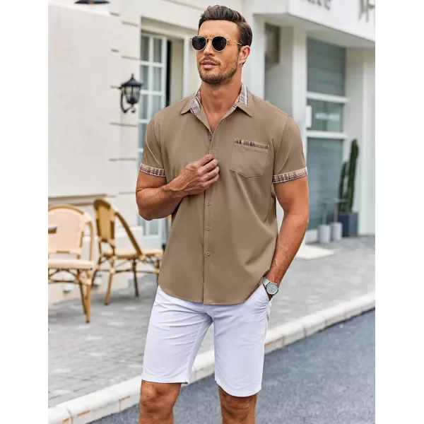 COOFANDY Mens Short Sleeve Dress Shirts Casual Wrinkle Free Shirt Plaid Collar Summer Button Down Shirts