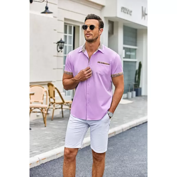 COOFANDY Mens Short Sleeve Dress Shirts Casual Wrinkle Free Shirt Plaid Collar Summer Button Down Shirts