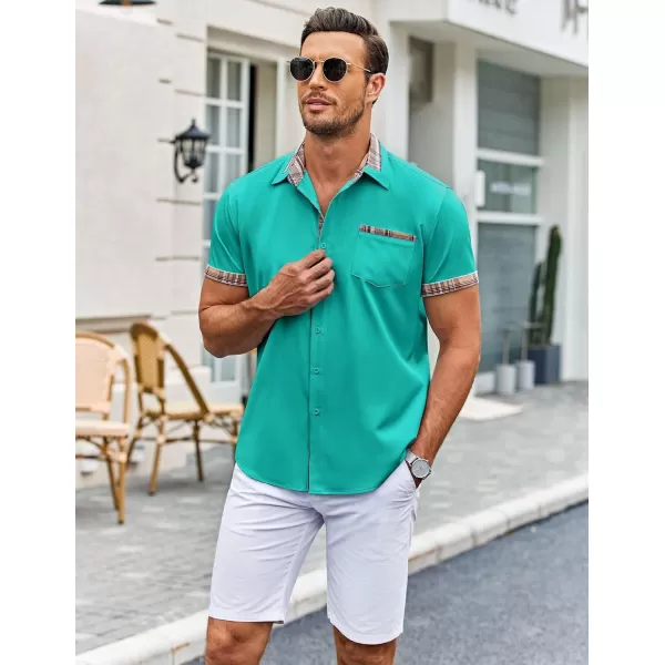 COOFANDY Mens Short Sleeve Dress Shirts Casual Wrinkle Free Shirt Plaid Collar Summer Button Down Shirts