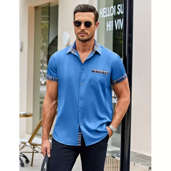 COOFANDY Mens Short Sleeve Dress Shirts Casual Wrinkle Free Shirt Plaid Collar Summer Button Down Shirts