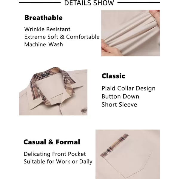 COOFANDY Mens Short Sleeve Dress Shirts Casual Wrinkle Free Shirt Plaid Collar Summer Button Down Shirts