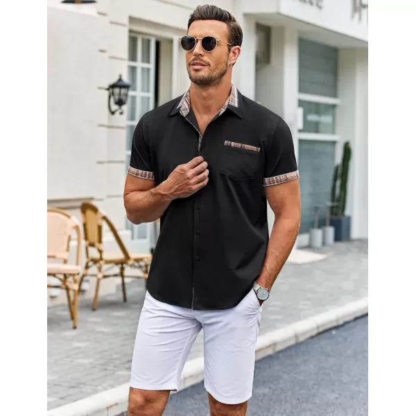 COOFANDY Mens Short Sleeve Dress Shirts Casual Wrinkle Free Shirt Plaid Collar Summer Button Down Shirts