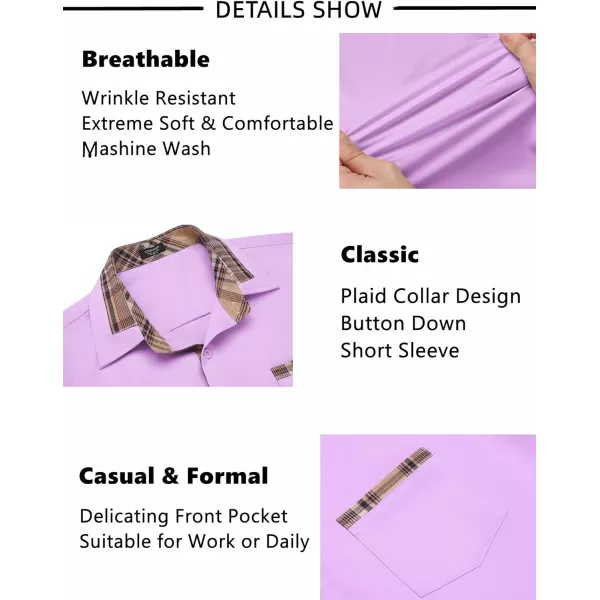 COOFANDY Mens Short Sleeve Dress Shirts Casual Wrinkle Free Shirt Plaid Collar Summer Button Down Shirts