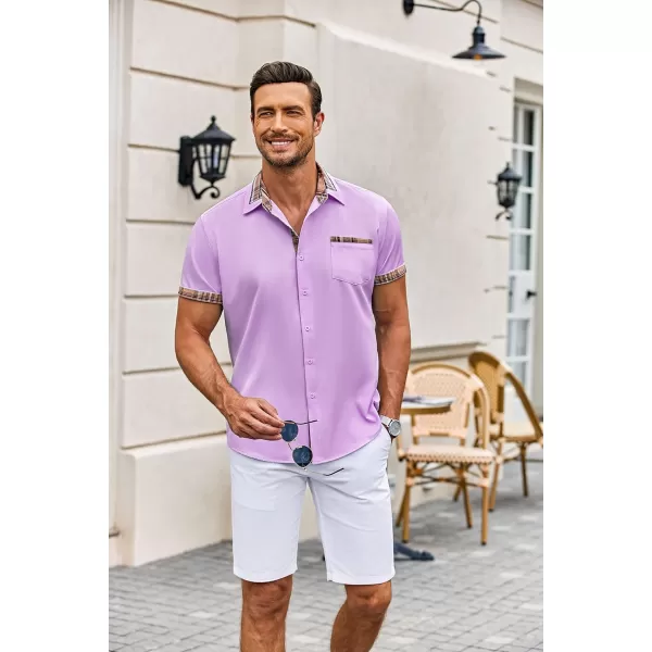COOFANDY Mens Short Sleeve Dress Shirts Casual Wrinkle Free Shirt Plaid Collar Summer Button Down Shirts