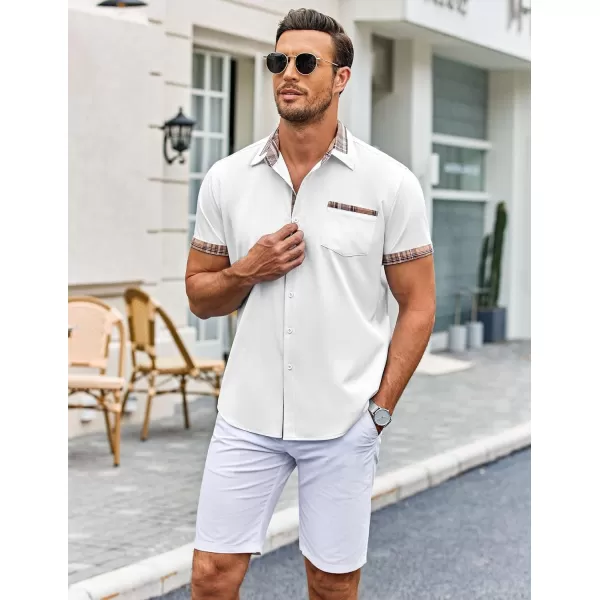 COOFANDY Mens Short Sleeve Dress Shirts Casual Wrinkle Free Shirt Plaid Collar Summer Button Down Shirts