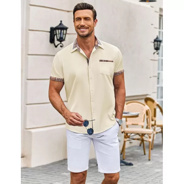 COOFANDY Mens Short Sleeve Dress Shirts Casual Wrinkle Free Shirt Plaid Collar Summer Button Down Shirts