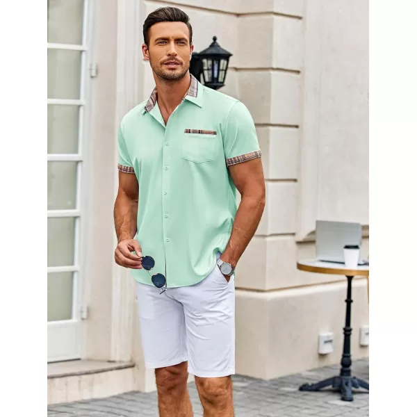 COOFANDY Mens Short Sleeve Dress Shirts Casual Wrinkle Free Shirt Plaid Collar Summer Button Down Shirts