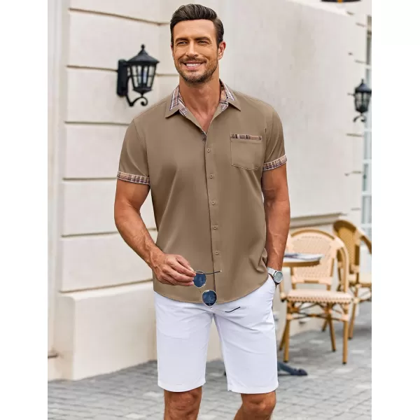 COOFANDY Mens Short Sleeve Dress Shirts Casual Wrinkle Free Shirt Plaid Collar Summer Button Down Shirts