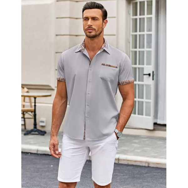 COOFANDY Mens Short Sleeve Dress Shirts Casual Wrinkle Free Shirt Plaid Collar Summer Button Down Shirts