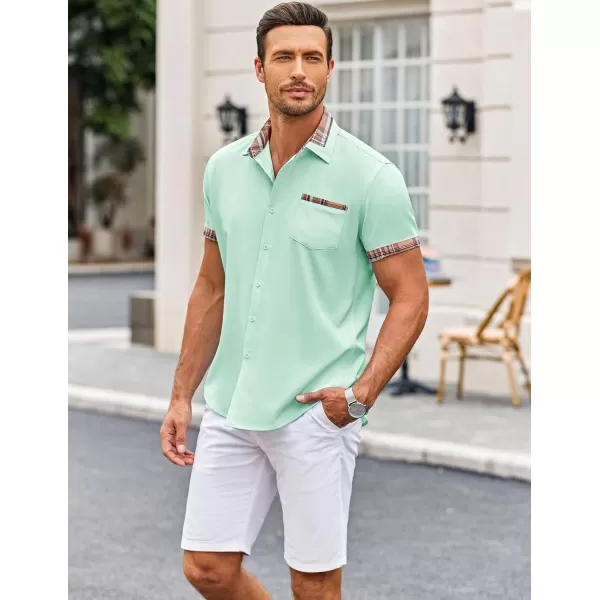 COOFANDY Mens Short Sleeve Dress Shirts Casual Wrinkle Free Shirt Plaid Collar Summer Button Down Shirts