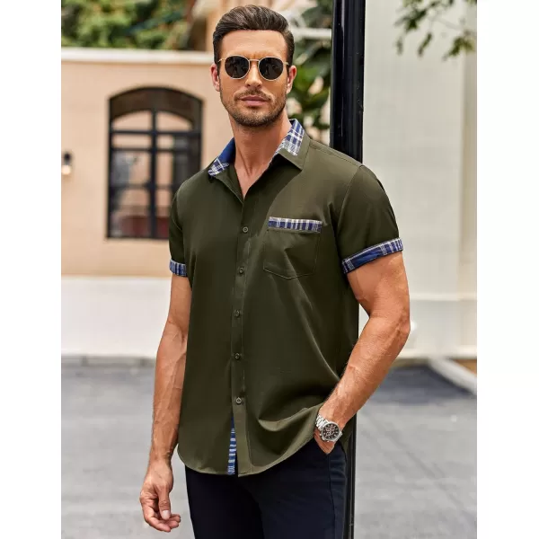 COOFANDY Mens Short Sleeve Dress Shirts Casual Wrinkle Free Shirt Plaid Collar Summer Button Down Shirts