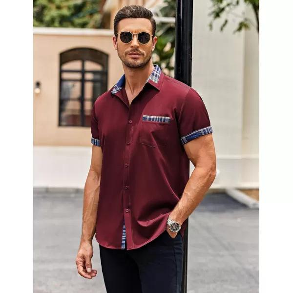 COOFANDY Mens Short Sleeve Dress Shirts Casual Wrinkle Free Shirt Plaid Collar Summer Button Down Shirts
