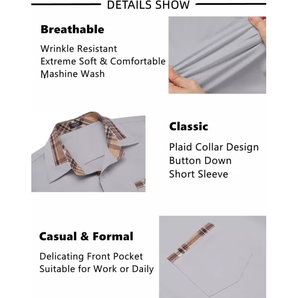COOFANDY Mens Short Sleeve Dress Shirts Casual Wrinkle Free Shirt Plaid Collar Summer Button Down Shirts