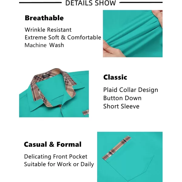 COOFANDY Mens Short Sleeve Dress Shirts Casual Wrinkle Free Shirt Plaid Collar Summer Button Down Shirts