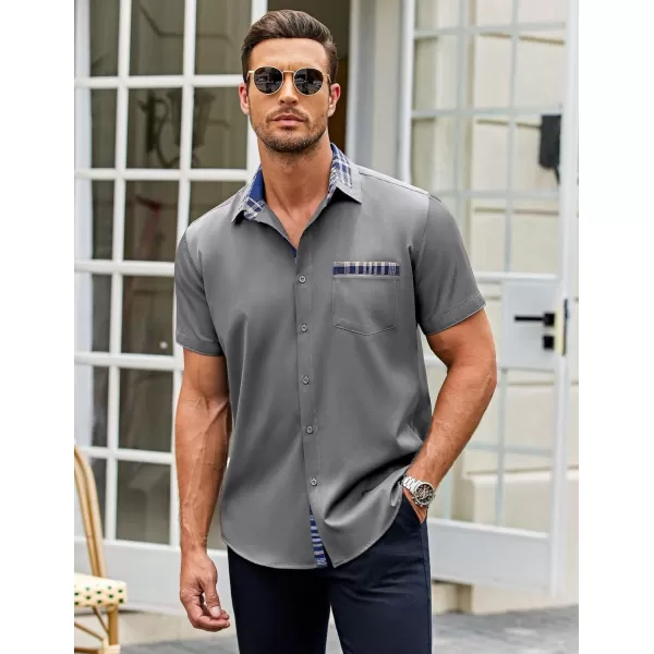 COOFANDY Mens Short Sleeve Dress Shirts Casual Wrinkle Free Shirt Plaid Collar Summer Button Down Shirts