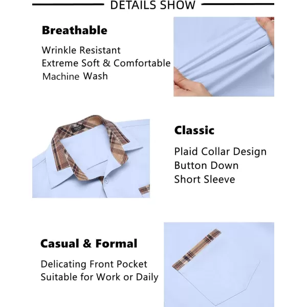 COOFANDY Mens Short Sleeve Dress Shirts Casual Wrinkle Free Shirt Plaid Collar Summer Button Down Shirts
