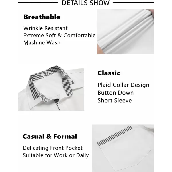 COOFANDY Mens Short Sleeve Dress Shirts Casual Wrinkle Free Shirt Plaid Collar Summer Button Down Shirts)