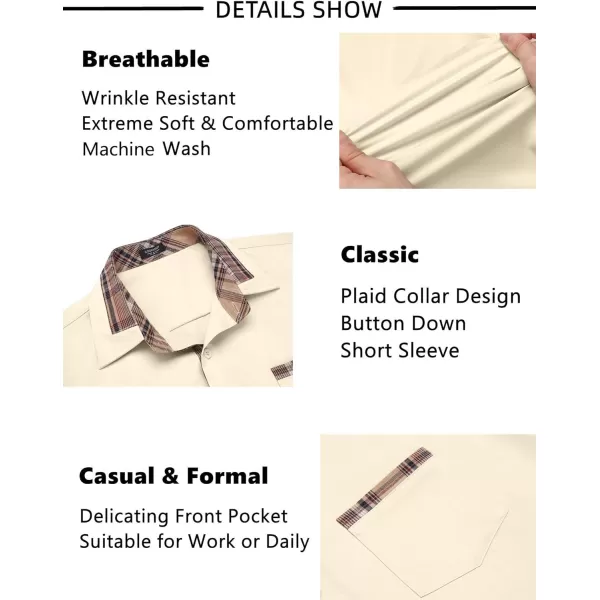COOFANDY Mens Short Sleeve Dress Shirts Casual Wrinkle Free Shirt Plaid Collar Summer Button Down Shirts