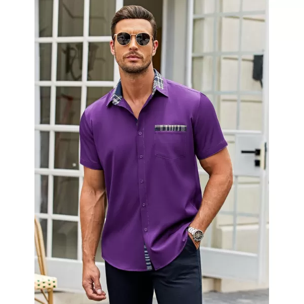 COOFANDY Mens Short Sleeve Dress Shirts Casual Wrinkle Free Shirt Plaid Collar Summer Button Down Shirts