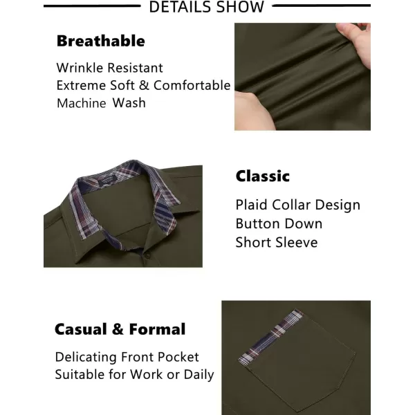 COOFANDY Mens Short Sleeve Dress Shirts Casual Wrinkle Free Shirt Plaid Collar Summer Button Down Shirts