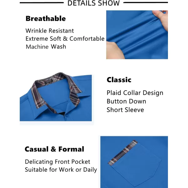 COOFANDY Mens Short Sleeve Dress Shirts Casual Wrinkle Free Shirt Plaid Collar Summer Button Down Shirts