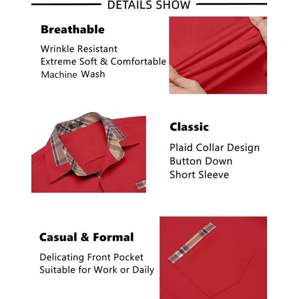 COOFANDY Mens Short Sleeve Dress Shirts Casual Wrinkle Free Shirt Plaid Collar Summer Button Down Shirts