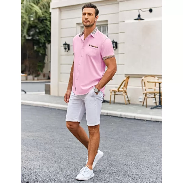 COOFANDY Mens Short Sleeve Dress Shirts Casual Wrinkle Free Shirt Plaid Collar Summer Button Down Shirts