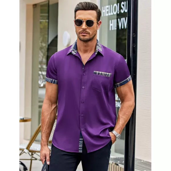 COOFANDY Mens Short Sleeve Dress Shirts Casual Wrinkle Free Shirt Plaid Collar Summer Button Down Shirts