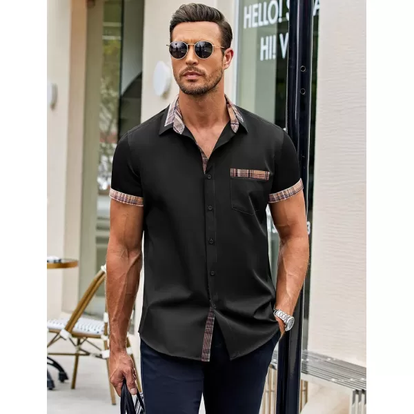 COOFANDY Mens Short Sleeve Dress Shirts Casual Wrinkle Free Shirt Plaid Collar Summer Button Down Shirts