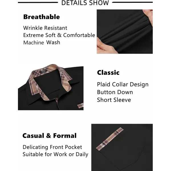 COOFANDY Mens Short Sleeve Dress Shirts Casual Wrinkle Free Shirt Plaid Collar Summer Button Down Shirts