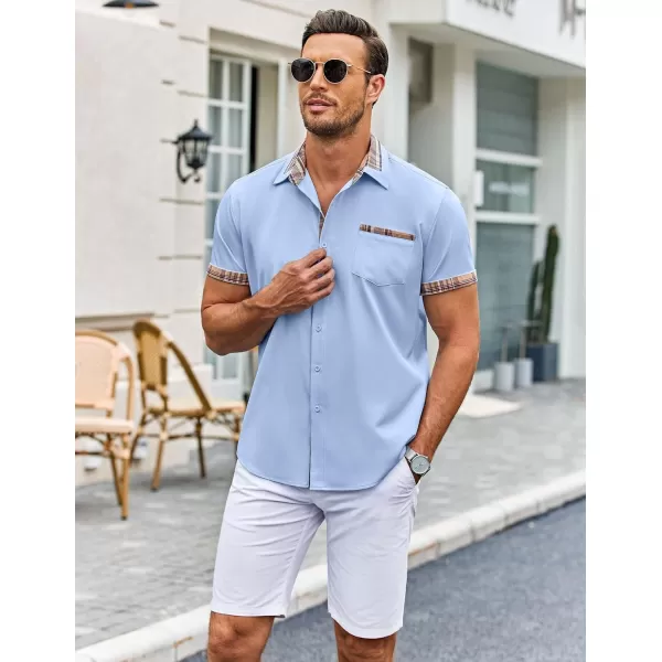 COOFANDY Mens Short Sleeve Dress Shirts Casual Wrinkle Free Shirt Plaid Collar Summer Button Down Shirts