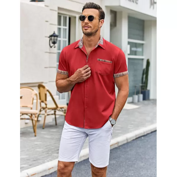 COOFANDY Mens Short Sleeve Dress Shirts Casual Wrinkle Free Shirt Plaid Collar Summer Button Down Shirts